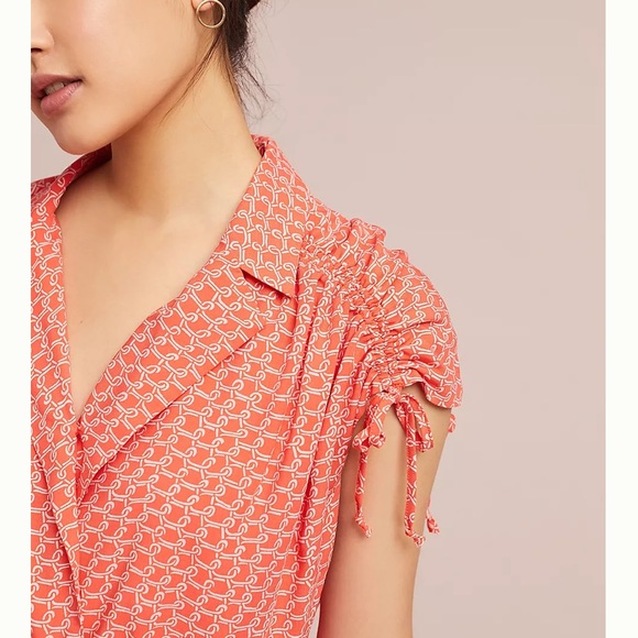 Anthro Maeve Ruched Wrap Shirtdress S - Picture 10 of 11